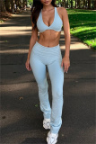 Sexy Casual Sportswear Solid Vests Pants V Neck Sleeveless Two Pieces