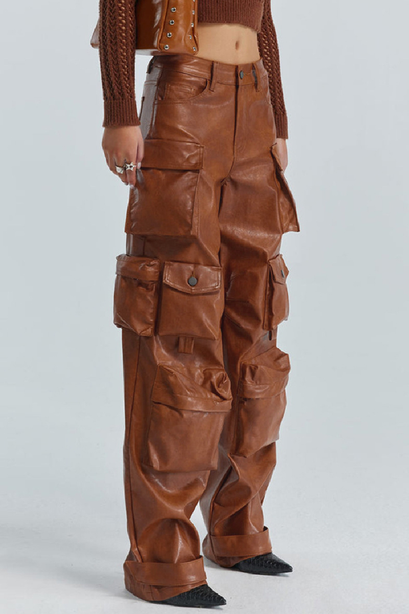 Casual Solid Patchwork Regular High Waist Conventional Solid Color Trousers (Without Belt)