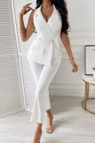 Casual Solid Patchwork Chains Turndown Collar Regular Jumpsuits