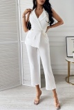 Casual Solid Patchwork Chains Turndown Collar Regular Jumpsuits
