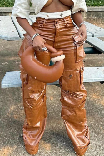 Casual Solid Patchwork Regular Mid Waist Conventional Solid Color Trousers
