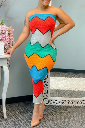 Sexy Casual Print Backless Strapless Dresses