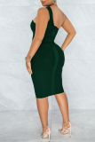 Sexy Solid Backless Oblique Collar Wrapped Skirt Dresses