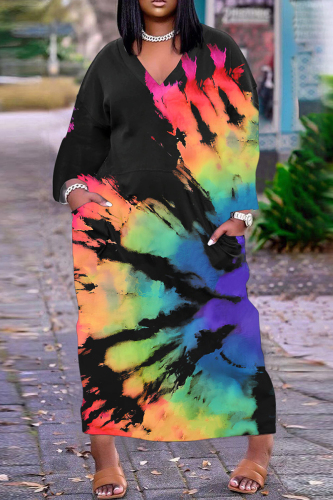 Casual Print Basic V Neck Long Sleeve Dresses