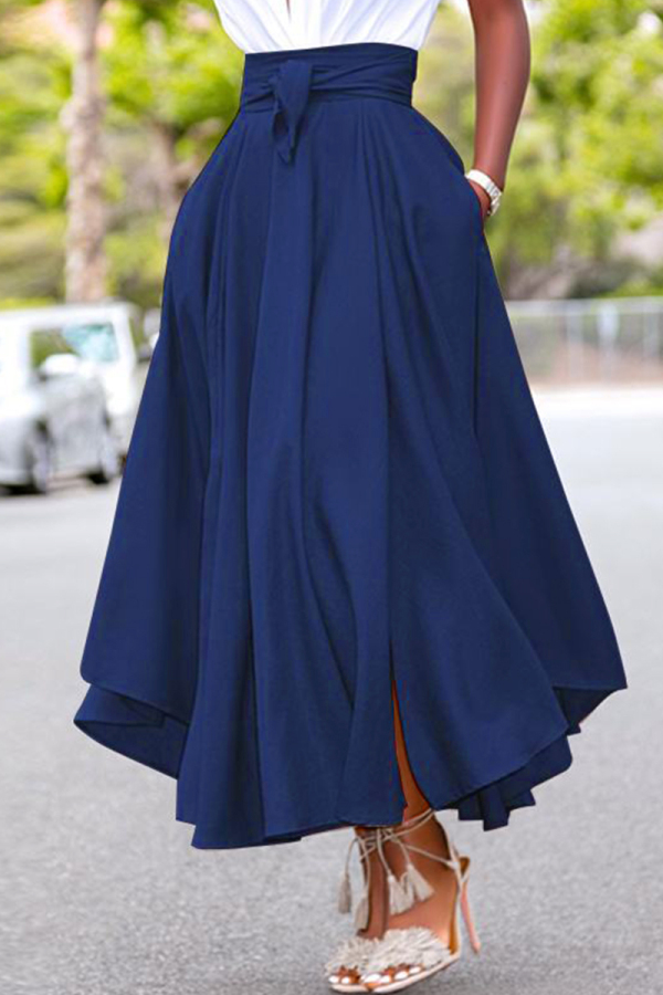 Casual Solid Slit Regular High Waist Conventional Solid Color Skirt