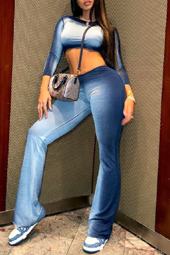 Casual Print Basic O Neck Long Sleeve Two Pieces