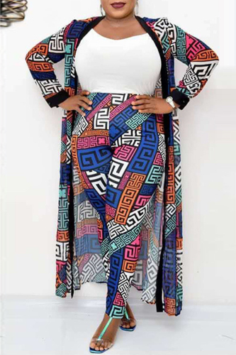 Casual Print Basic Plus Size Three Piece Set