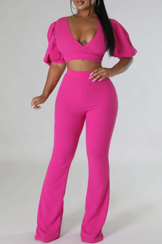 Casual Solid Patchwork V Neck Half Sleeve Two Pieces
