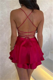 Sexy Solid Backless Cross Straps Spaghetti Strap Sleeveless Dress Dresses