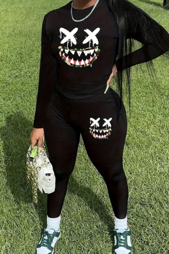 Casual Print Basic O Neck Long Sleeve Two Pieces