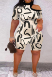 Casual Print Hollowed Out Half A Turtleneck Plus Size Two Pieces