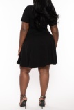 Casual Solid Hollowed Out O Neck Short Sleeve Dress Plus Size Dresses