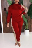 Casual Fashion adult HOLLOWED OUT tassel Solid Two Piece Suits pencil Long Sleeve