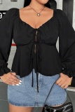 Casual Solid Frenulum V Neck Plus Size Tops