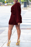 Purplish Red Casual Solid Patchwork O Neck Straight Rompers