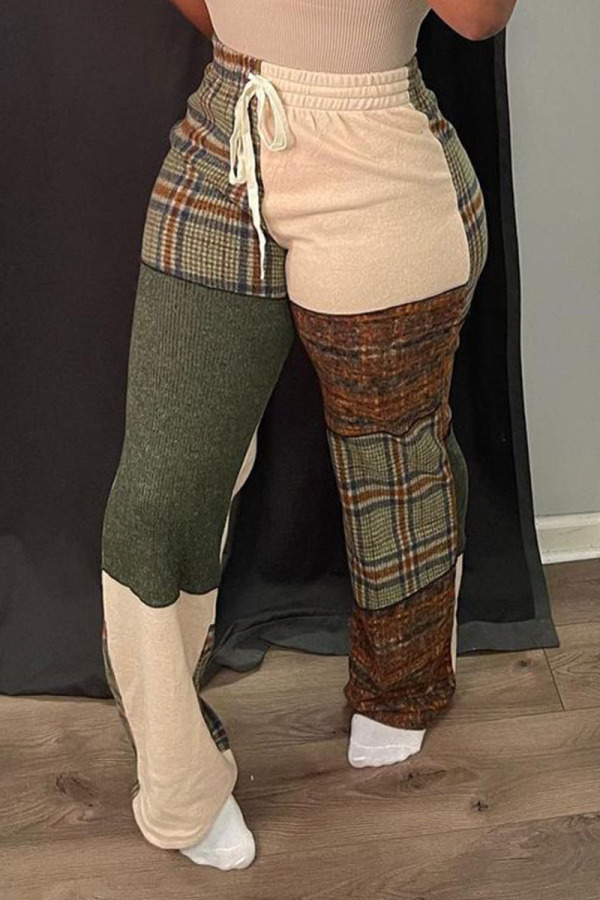 Casual Print Patchwork Basic Regular High Waist Conventional Patchwork Trousers