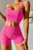 Casual Sportswear Solid Backless Spaghetti Strap Sleeveless Two Pieces