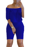 Blue Casual Solid Patchwork Off the Shoulder Three Quarter Two Pieces