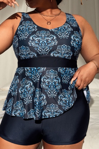 Casual Print Backless U Neck Plus Size Swimwear (With Paddings)