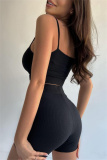 Casual Sportswear Solid Backless Spaghetti Strap Sleeveless Two Pieces