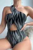 Sexy Striped Hollowed Out Patchwork Backless Swimwears (With Paddings)