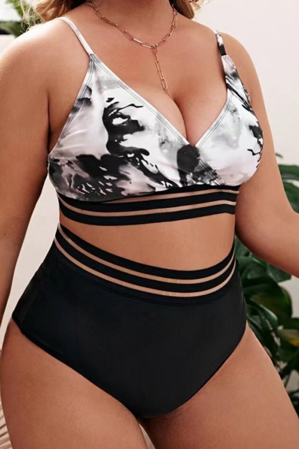 Sexy Print Backless Spaghetti Strap Plus Size Swimwear