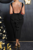 Sexy Solid Backless With Bow V Neck One Step Skirt Dresses