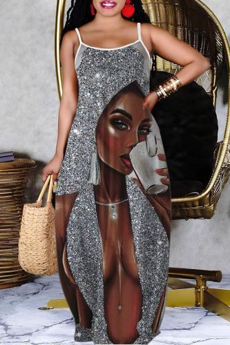 Sexy Casual Print Backless Spaghetti Strap Long Dress Dresses