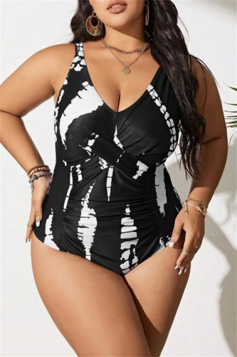 Sexy Print Backless V Neck Plus Size Swimwear (With Paddings)