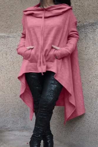 Casual Solid Asymmetrical Hooded Collar Tops