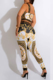 Casual Print Vests Pants U Neck Sleeveless Two Pieces