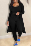 Casual Solid Cardigan Vests Pants Long Sleeve Three Piece Set