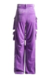 Casual Solid Patchwork Pocket Regular High Waist Conventional Solid Color Trousers