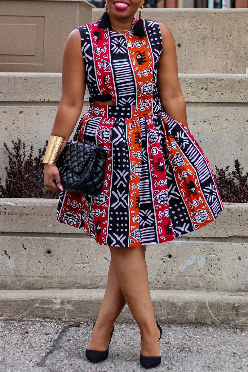 Casual Stripe Patchwork Contrast O Neck Sleeveless Dresses