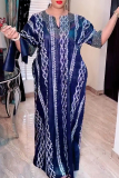 Casual Print Patchwork Hot Drill V Neck Long Dress Plus Size Dresses (With Headscarf)