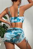 Sexy Print Backless Swimsuit Three Piece Set (With Paddings)