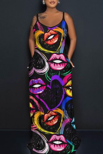 Sexy Casual Print Backless Spaghetti Strap Long Dress Dresses