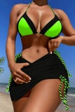 Sexy Patchwork Frenulum Backless Contrast Swimsuit Three Piece Set (With Paddings)