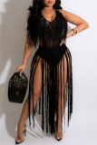 Sexy Solid Tassel Hollowed Out Backless Swimwears Cover Up