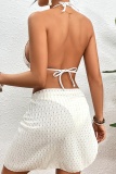 Sexy Solid Bandage Backless Swimsuit Three Piece Set (With Paddings)