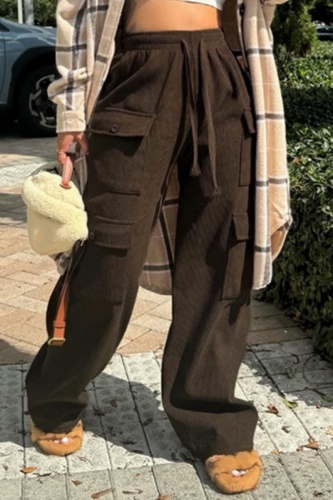 Casual Solid Patchwork Regular High Waist Conventional Solid Color Trousers