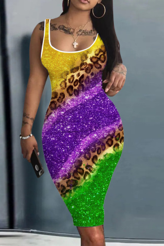 Sexy Casual Print Basic U Neck Vest Dress Dresses