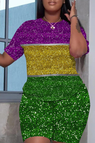 Casual Print Basic O Neck Short Sleeve Two Pieces