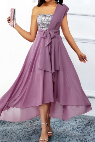 Sexy Formal Patchwork Frenulum Backless One Shoulder Evening Dress Dresses