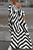 Casual Striped Contrast Off the Shoulder Printed Dress Dresses
