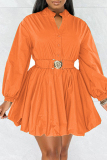 Casual Solid Patchwork Mandarin Collar Long Sleeve Dresses