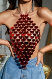 Sexy Heart Shaped Patchwork Chains Backless Halter Tops