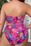 Sexy Print Backless Strapless Plus Size Swimwear (With Paddings)