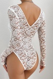 Sexy Solid Patchwork See-through Backless V Neck Skinny Bodysuits