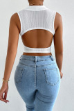 Casual Solid Backless Half A Turtleneck Tops